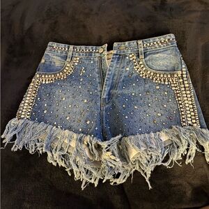 Zadig & Voltaire Embellished Blue Denim Shorts
